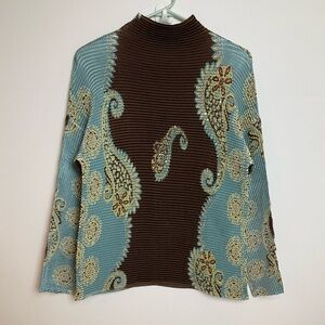 Y2K Alberto Makali Blue Browns Printed Crinkle Top